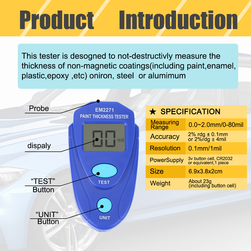 Paint Thickness Gauge - Lackschichtdickenmessgerät GM200/EM2271 für Verzinkung und Metallbeschichtung