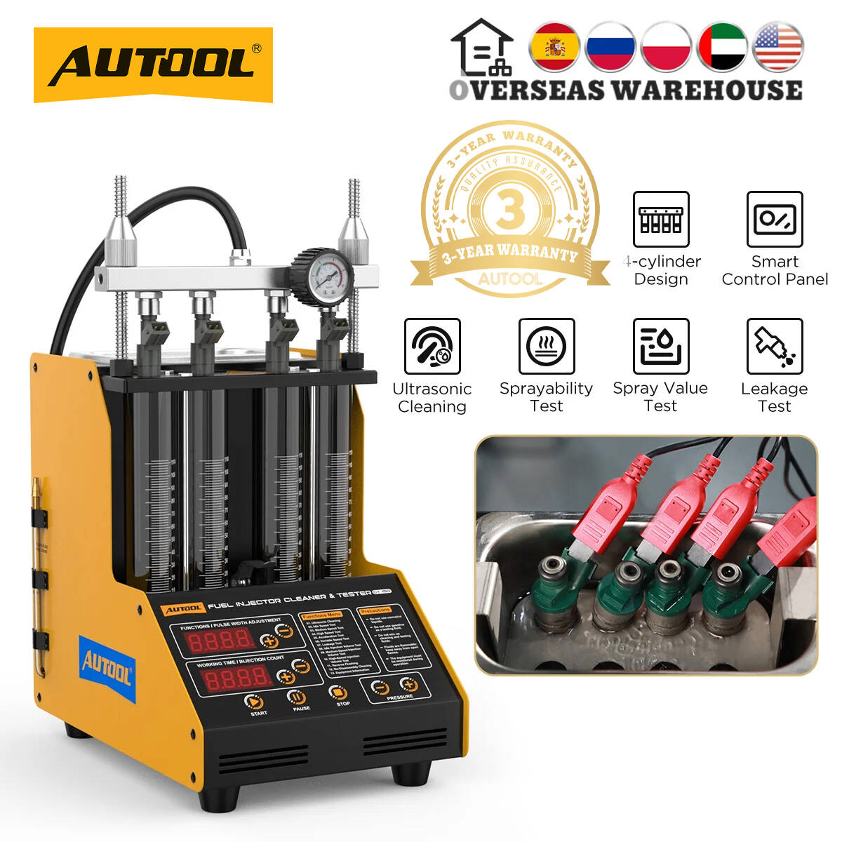 Fuel Injector Tester - AUTOOL CT150 Ultraschall-Kraftstoffeinspritzdüsen-Reinigungs- und Testgerät, 4-Zylinder-Simultan-Test